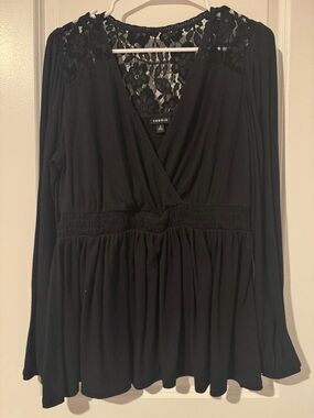torrid Black Lace Yoke Surplice Peplum Blouse